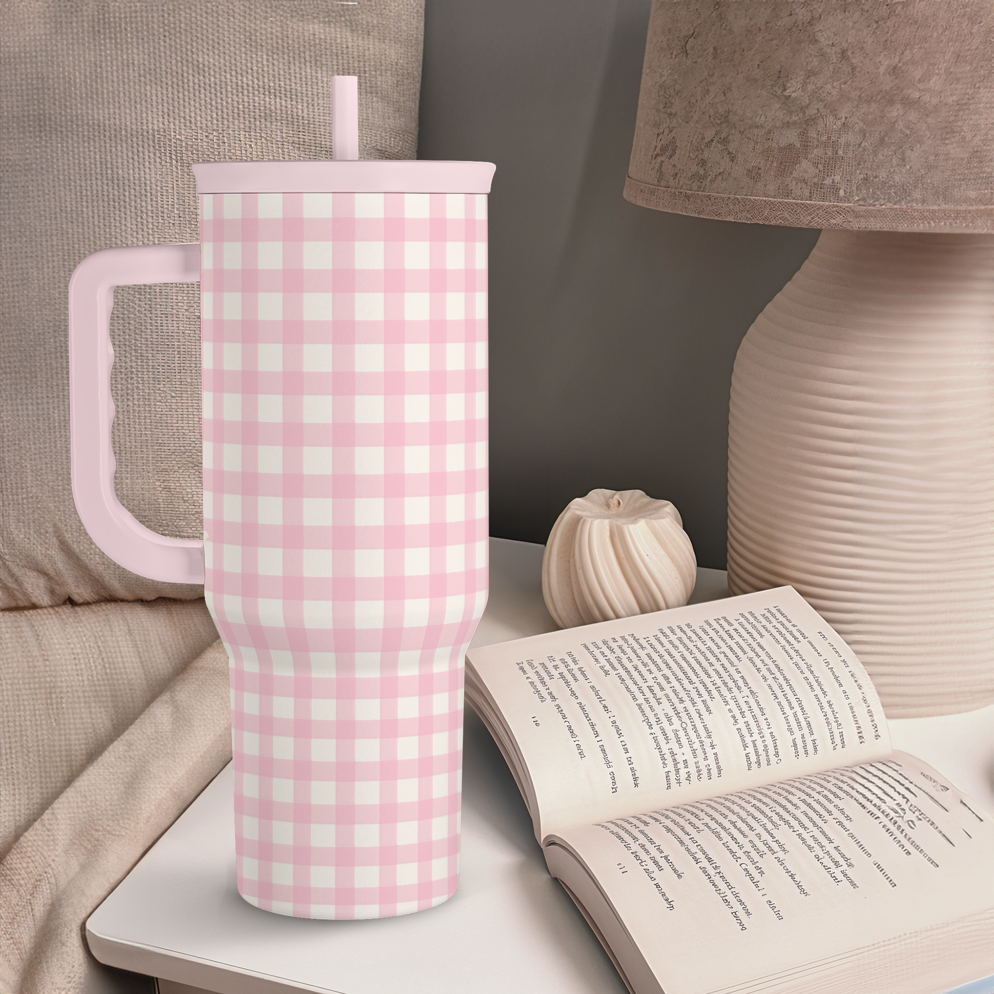 Pink Gingham Slidemate | Slider Tumbler with Handle 40oz