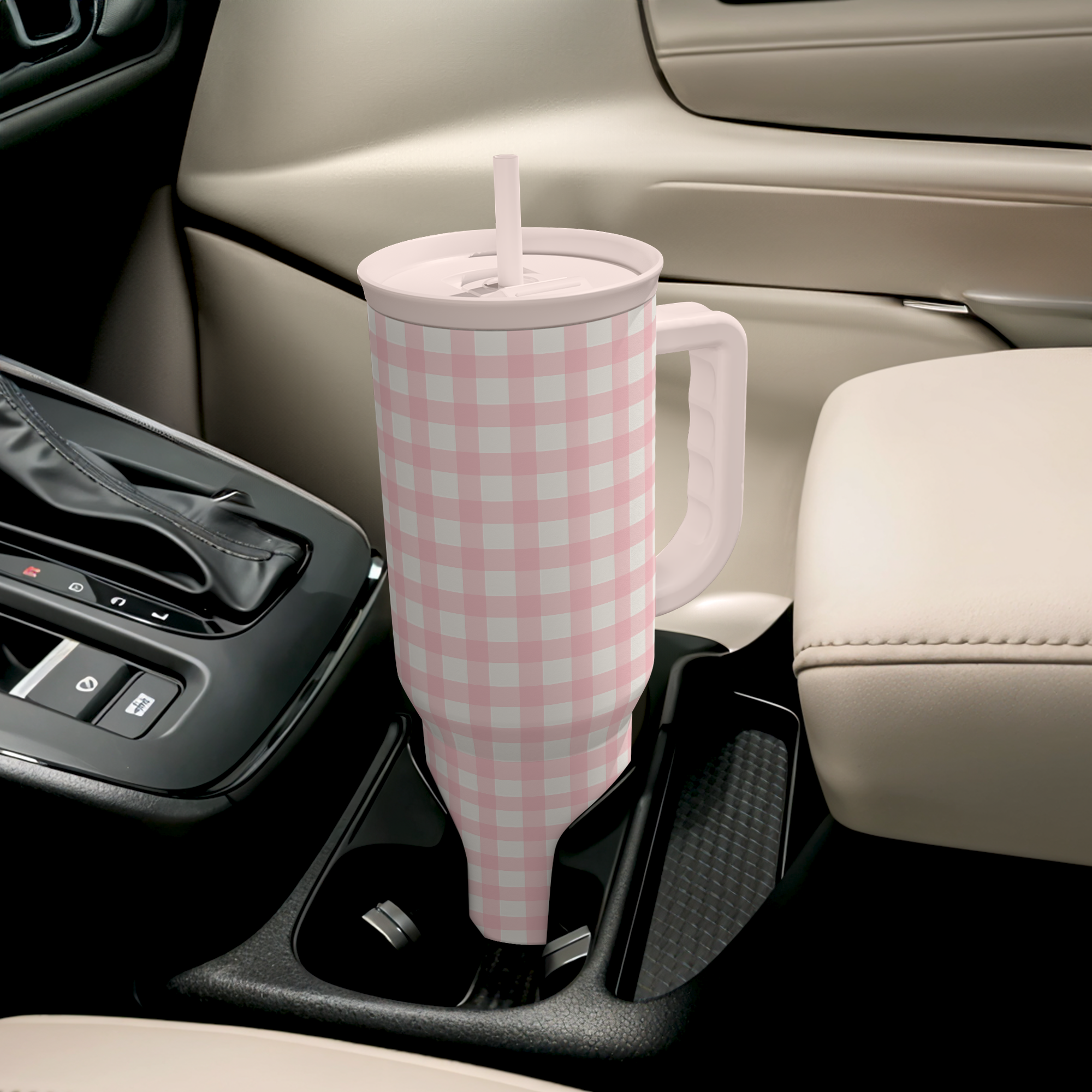 Pink Gingham Slidemate | Slider Tumbler with Handle 40oz
