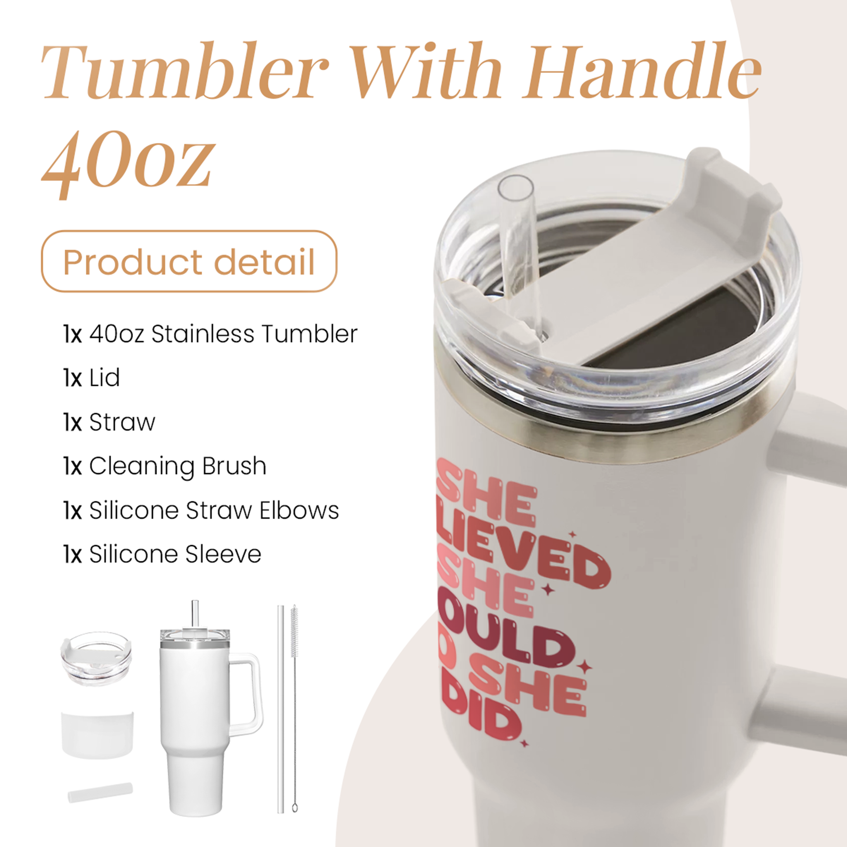 White Graduation Quencher Tumbler with Handle 40oz