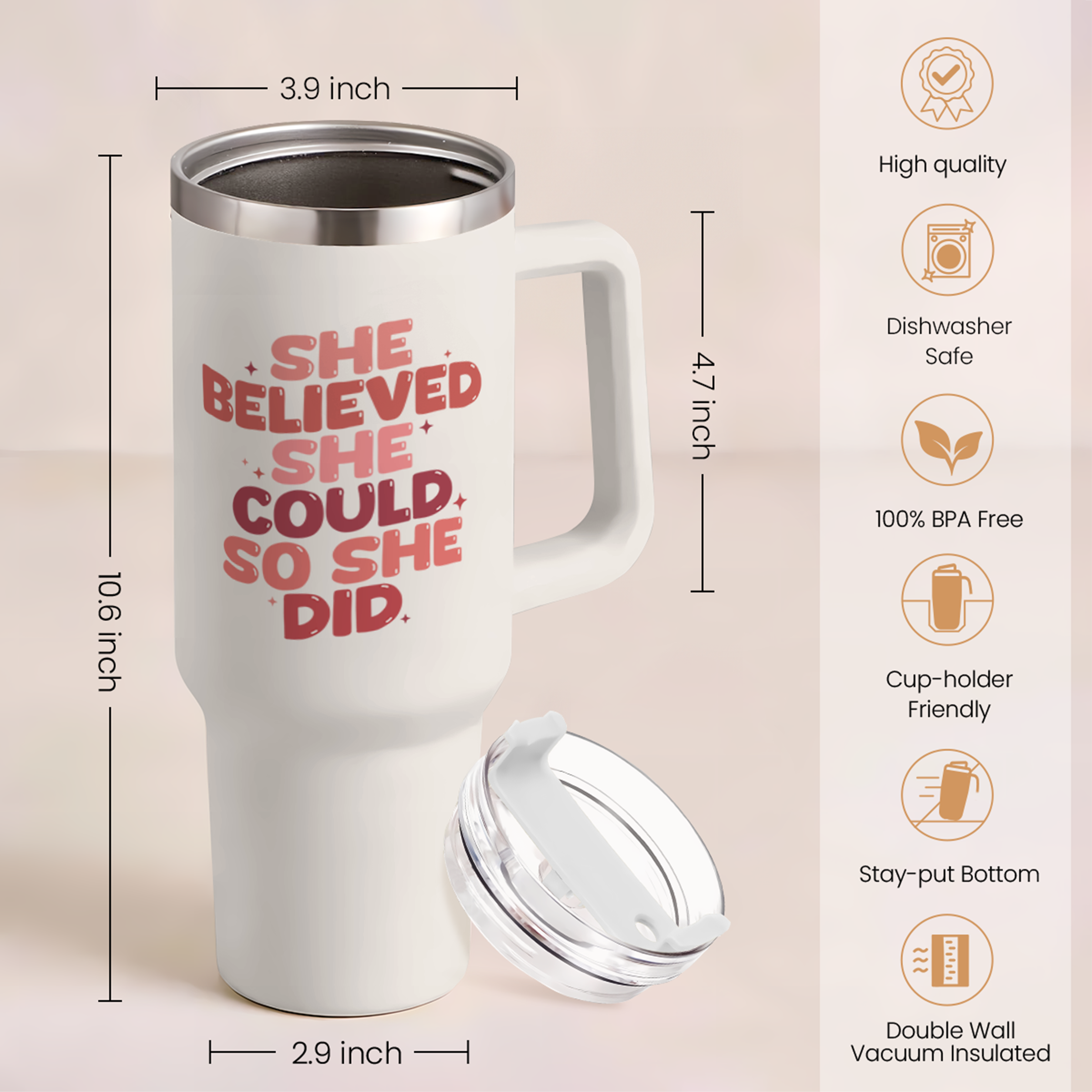 White Graduation Quencher Tumbler with Handle 40oz