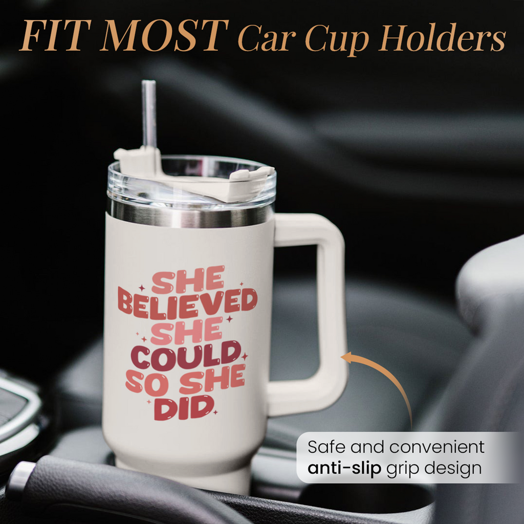 White Graduation Quencher Tumbler with Handle 40oz