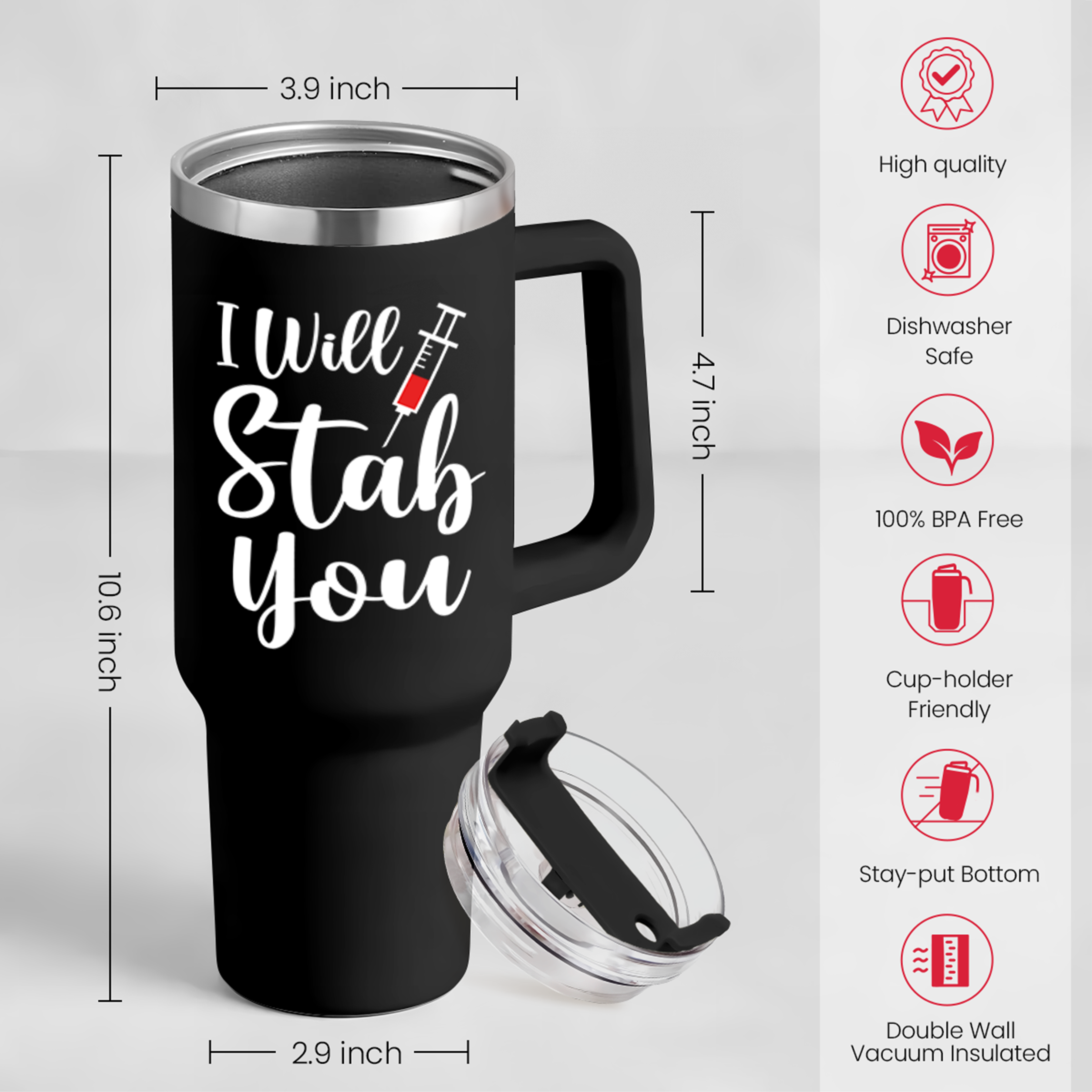 Black Nurse Quencher Tumbler with Handle 40oz