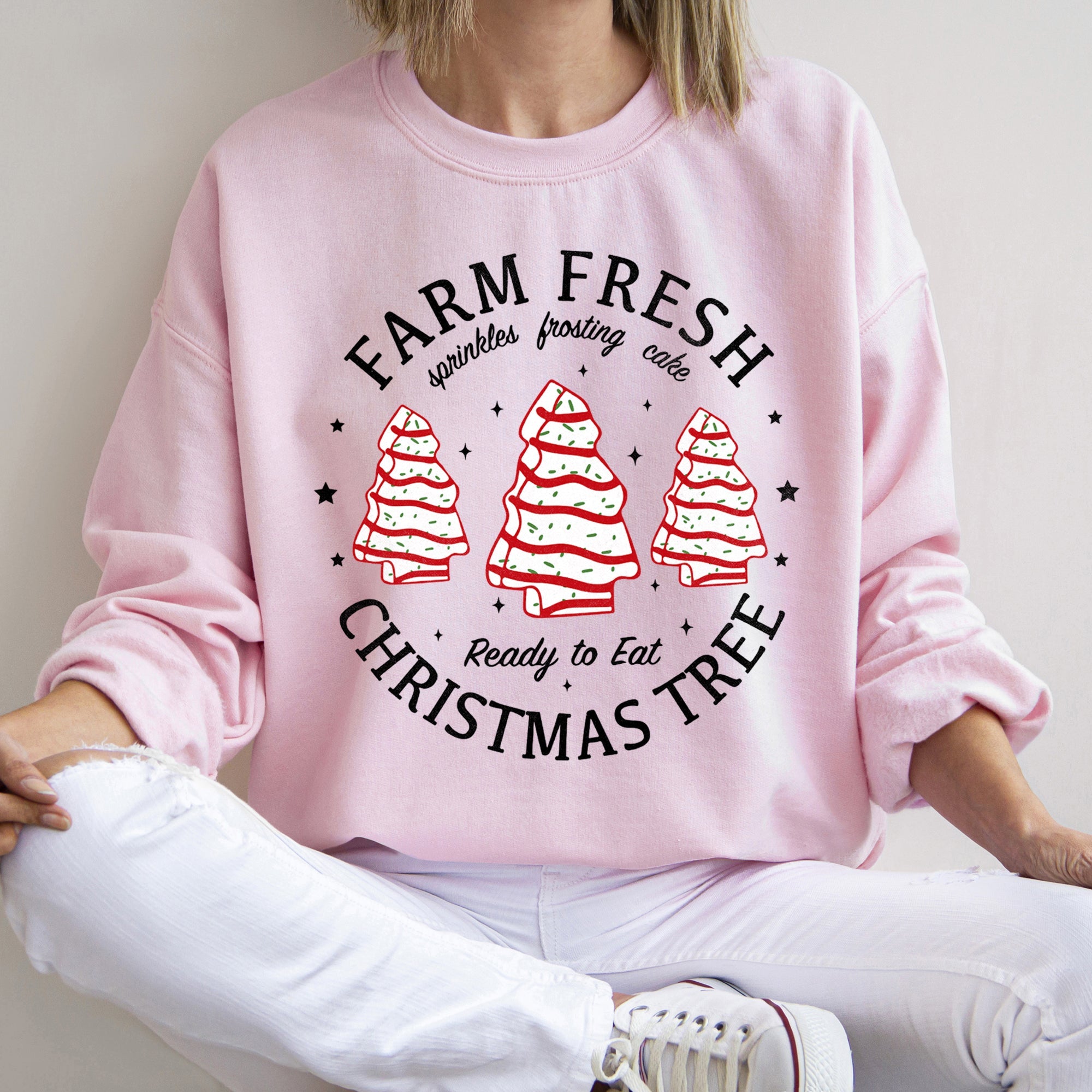 Farm Fresh Christmas Tree Cakes Festive Seasonal Bake Shop Illustration Artwork Holiday Decor Collection Sweatshirt