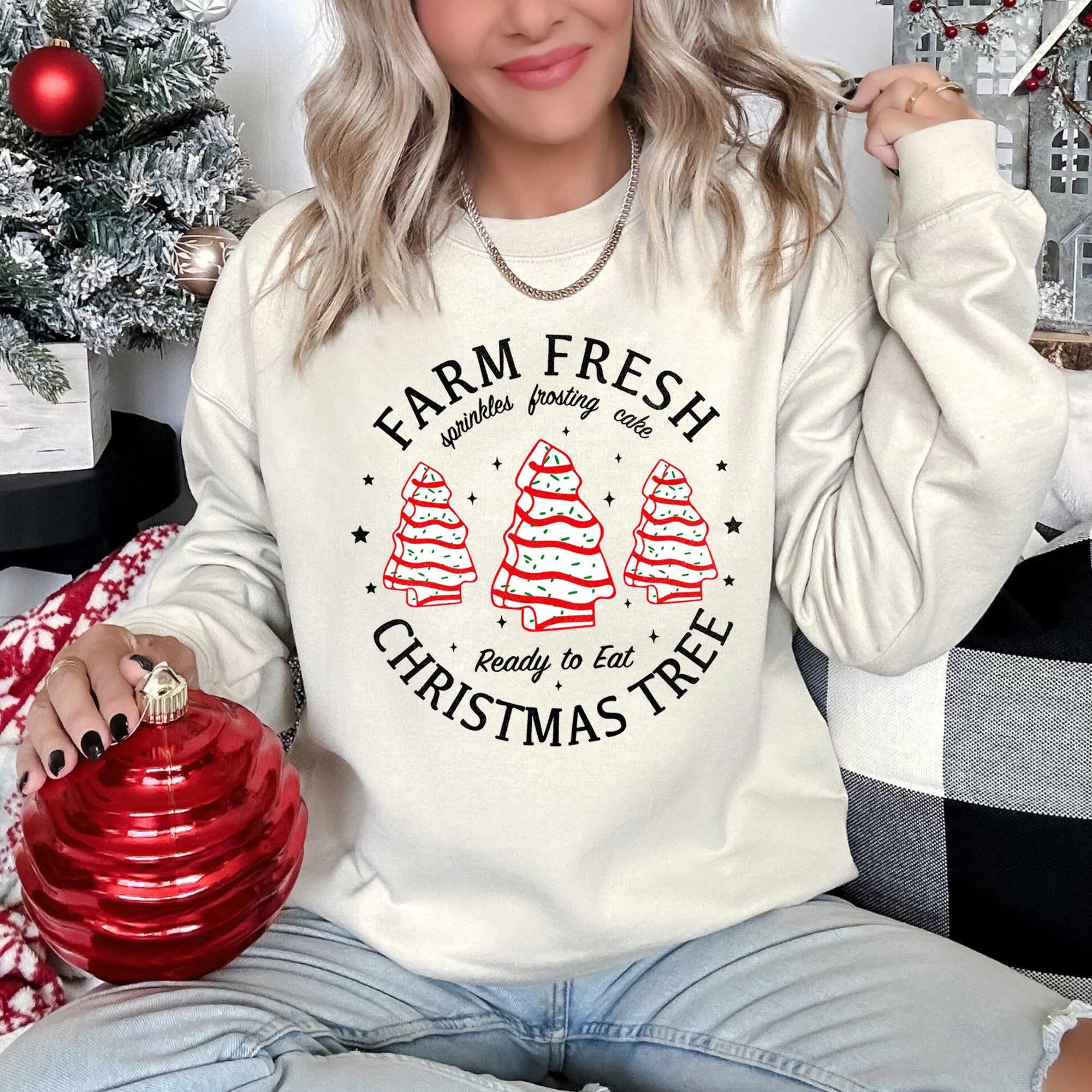 Farm Fresh Christmas Tree Cakes Festive Seasonal Bake Shop Illustration Artwork Holiday Decor Collection Sweatshirt
