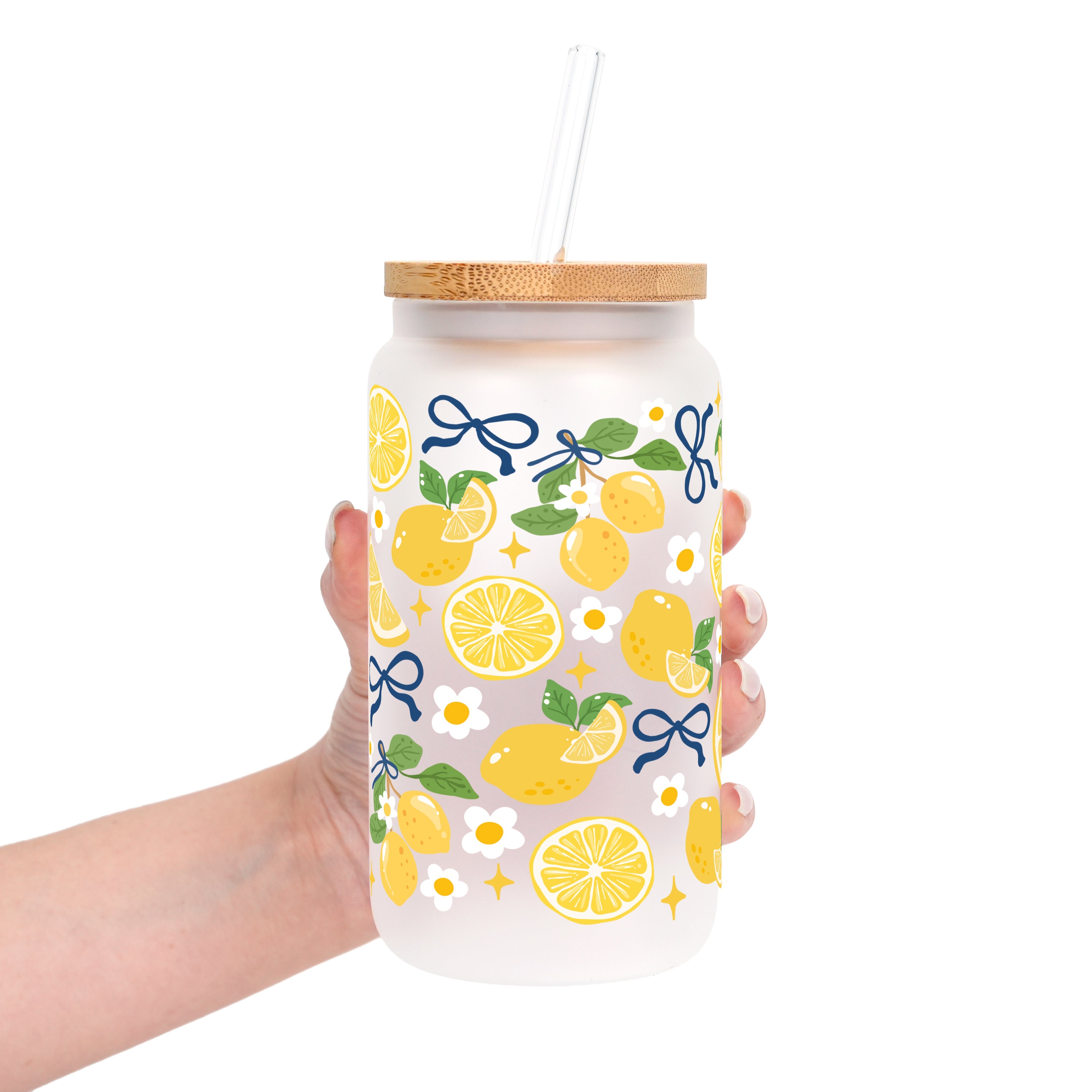 Spring Lemons Glass Cup, Mug & Tumbler with Lid and Straw