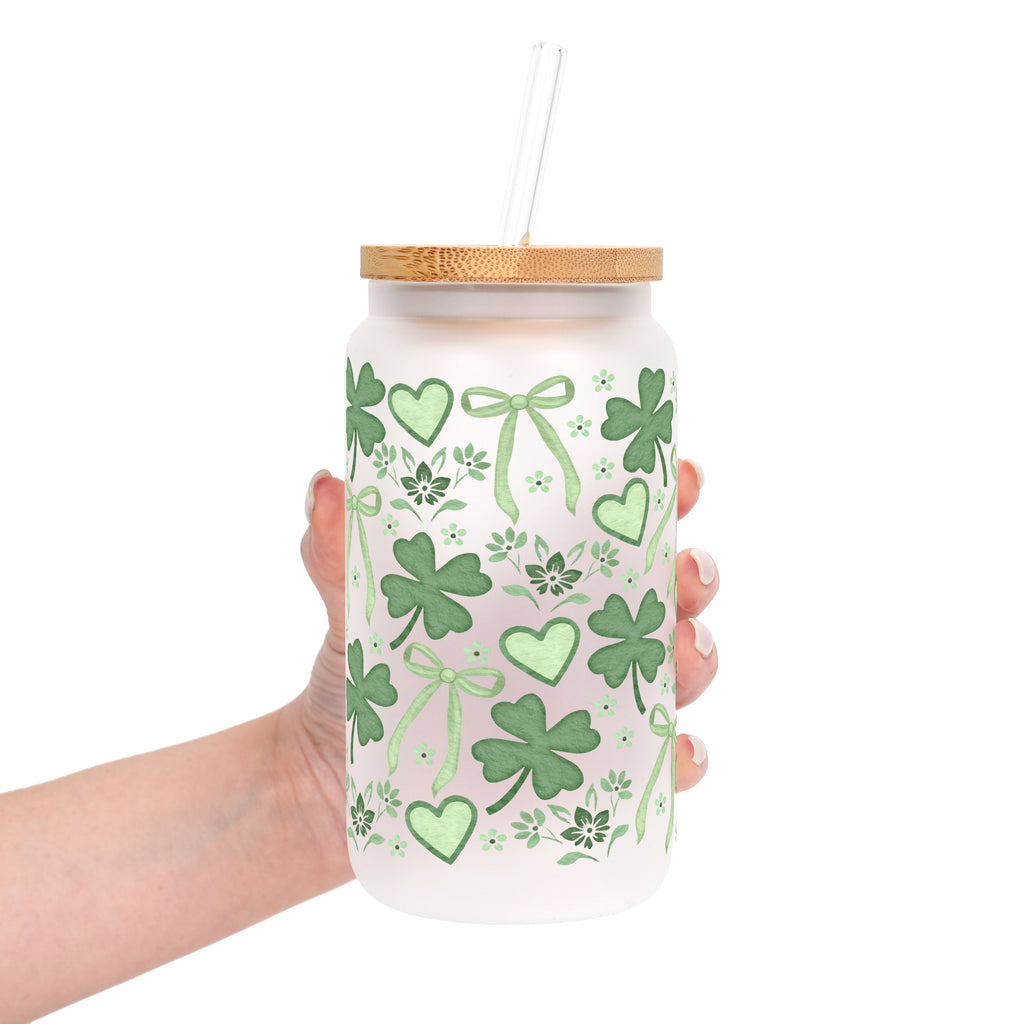 St Patricks Day Minimal Cutie Glass Cup, Mug & Tumbler with Lid and Straw