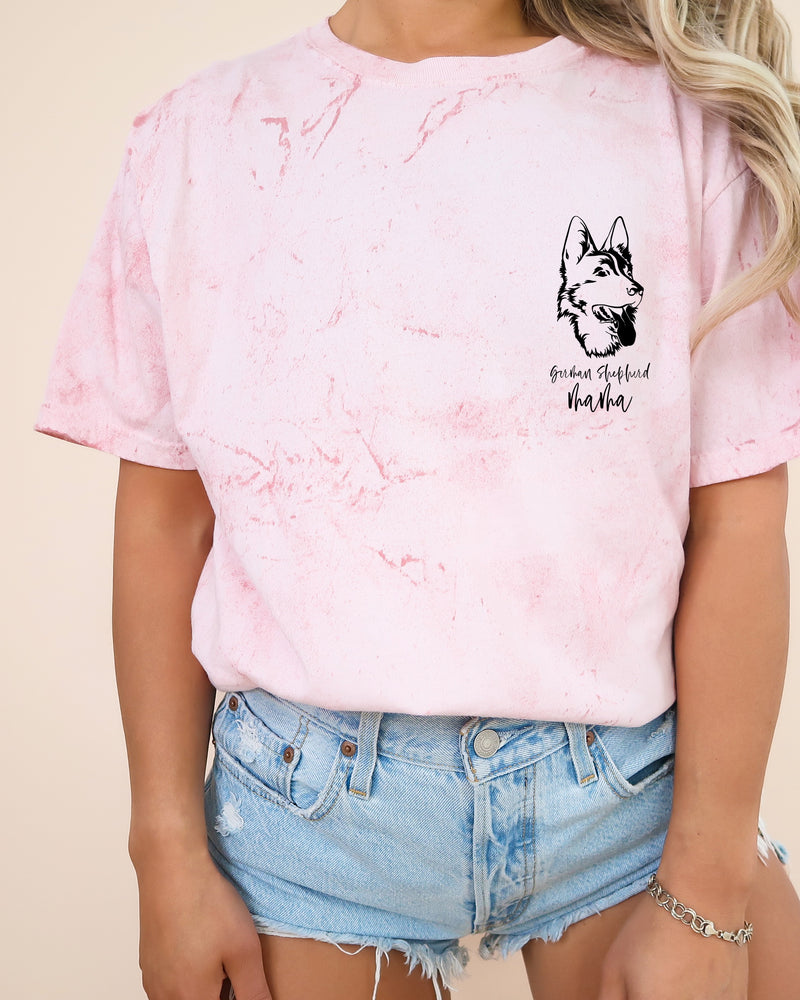 German Shepherd Dog Mom Comfort Colors T Shirt (left chest)