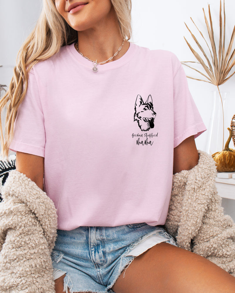 German Shepherd Dog Mom Comfort Colors T Shirt (left chest)