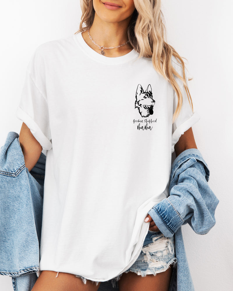 German Shepherd Dog Mom Comfort Colors T Shirt (left chest)