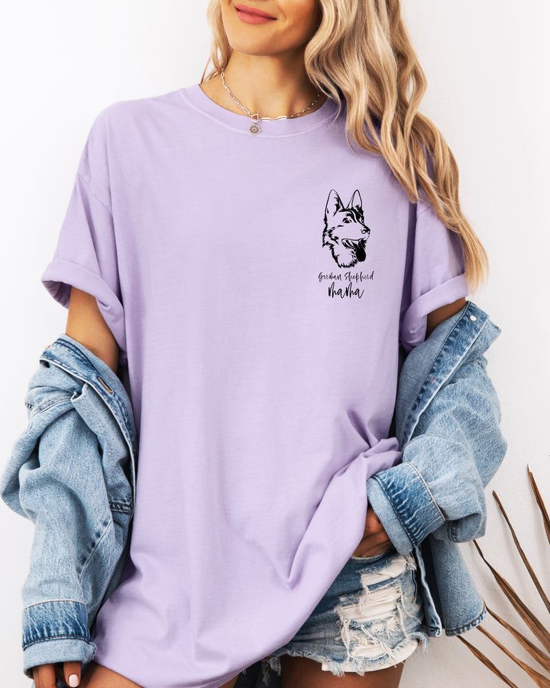 German Shepherd Dog Mom Comfort Colors T Shirt (left chest)