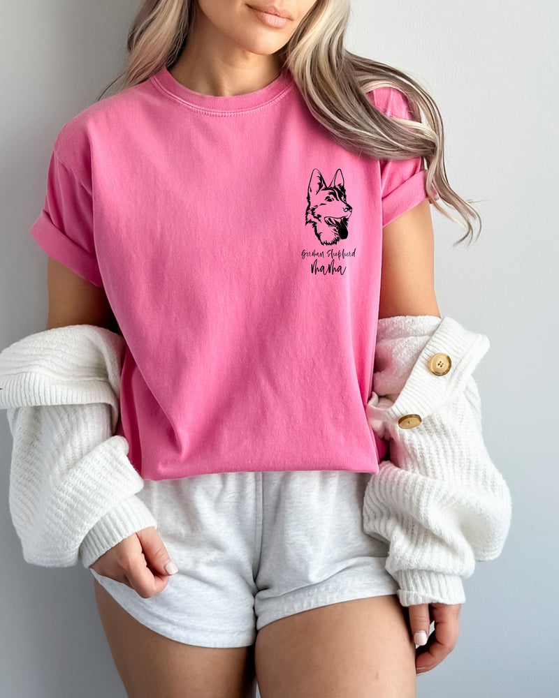 German Shepherd Dog Mom Comfort Colors T Shirt (left chest)