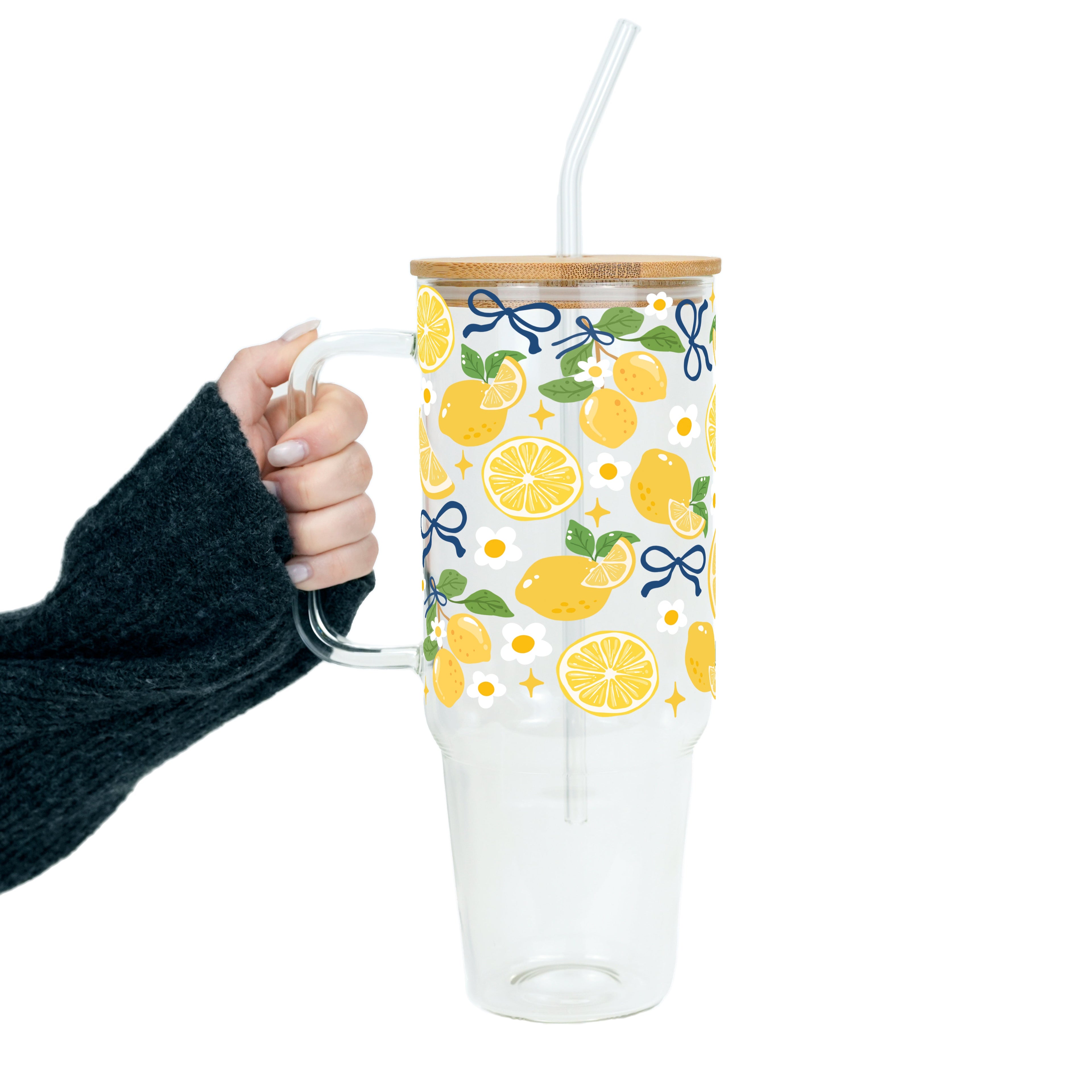 Spring Lemons Glass Cup, Mug & Tumbler with Lid and Straw