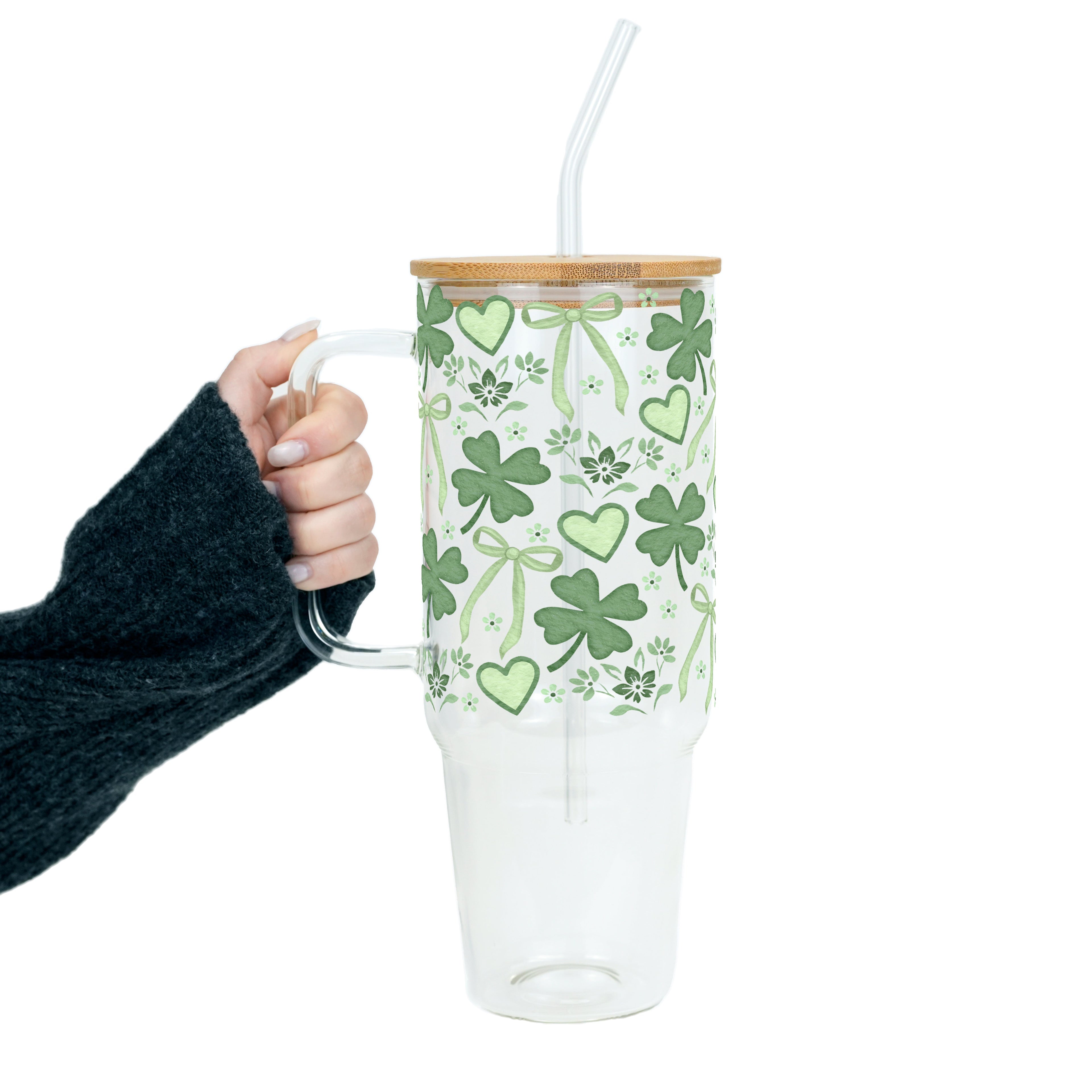 St Patricks Day Minimal Cutie Glass Cup, Mug & Tumbler with Lid and Straw