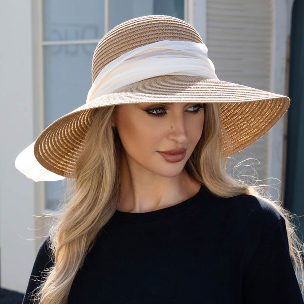 Oversized Bow Band Wide Brim Straw Sun Hat