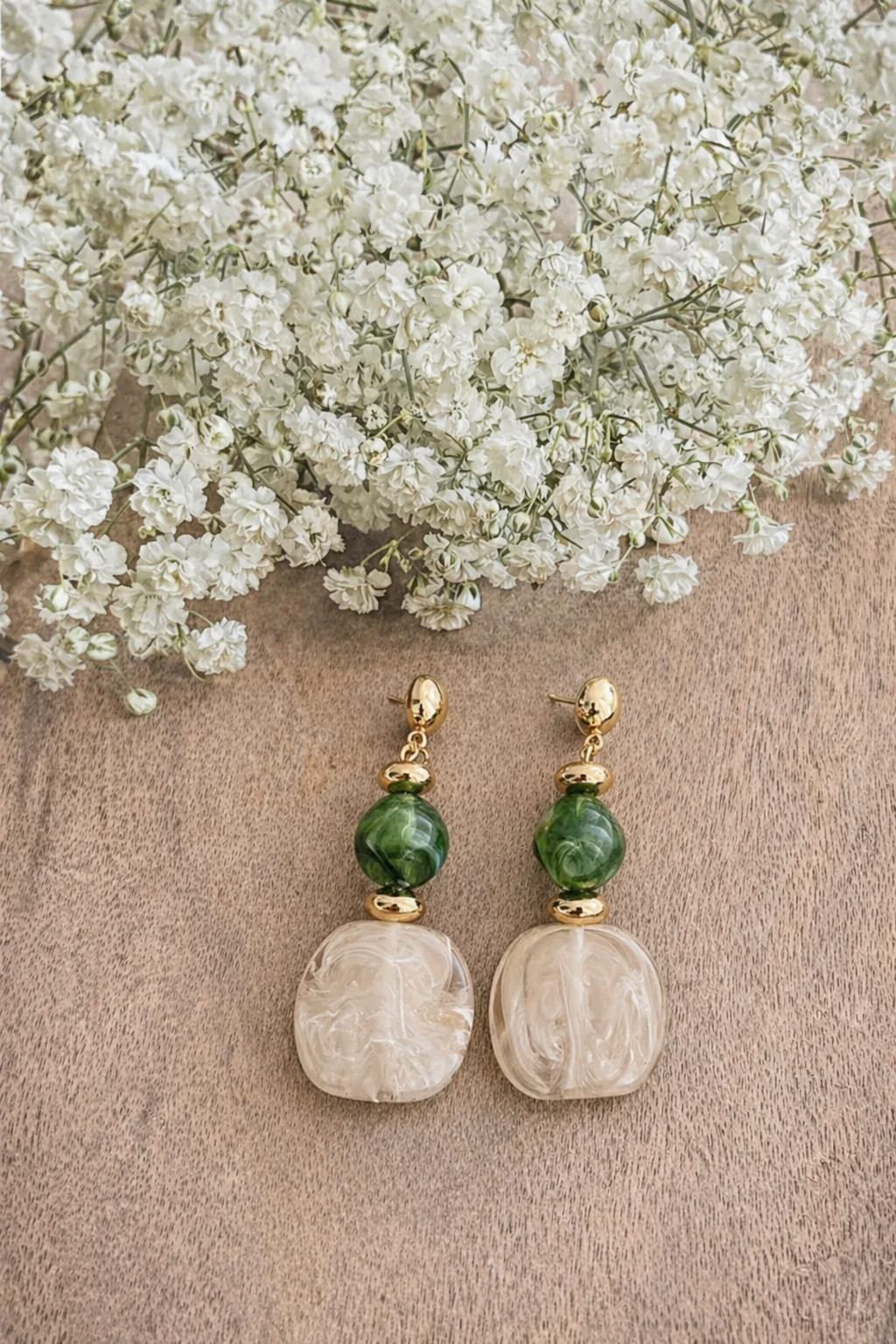 Beautiful White and Green Drop Earrings