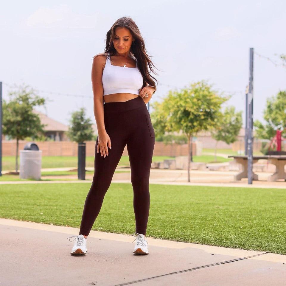 Becca - BROWN Crossover Full Length Leggings with Pockets
