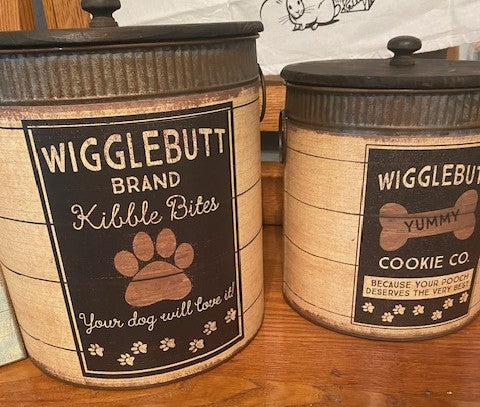 Wigglebutt Brand Rustic Metal Dog Treat Canister Set (2-Piece)