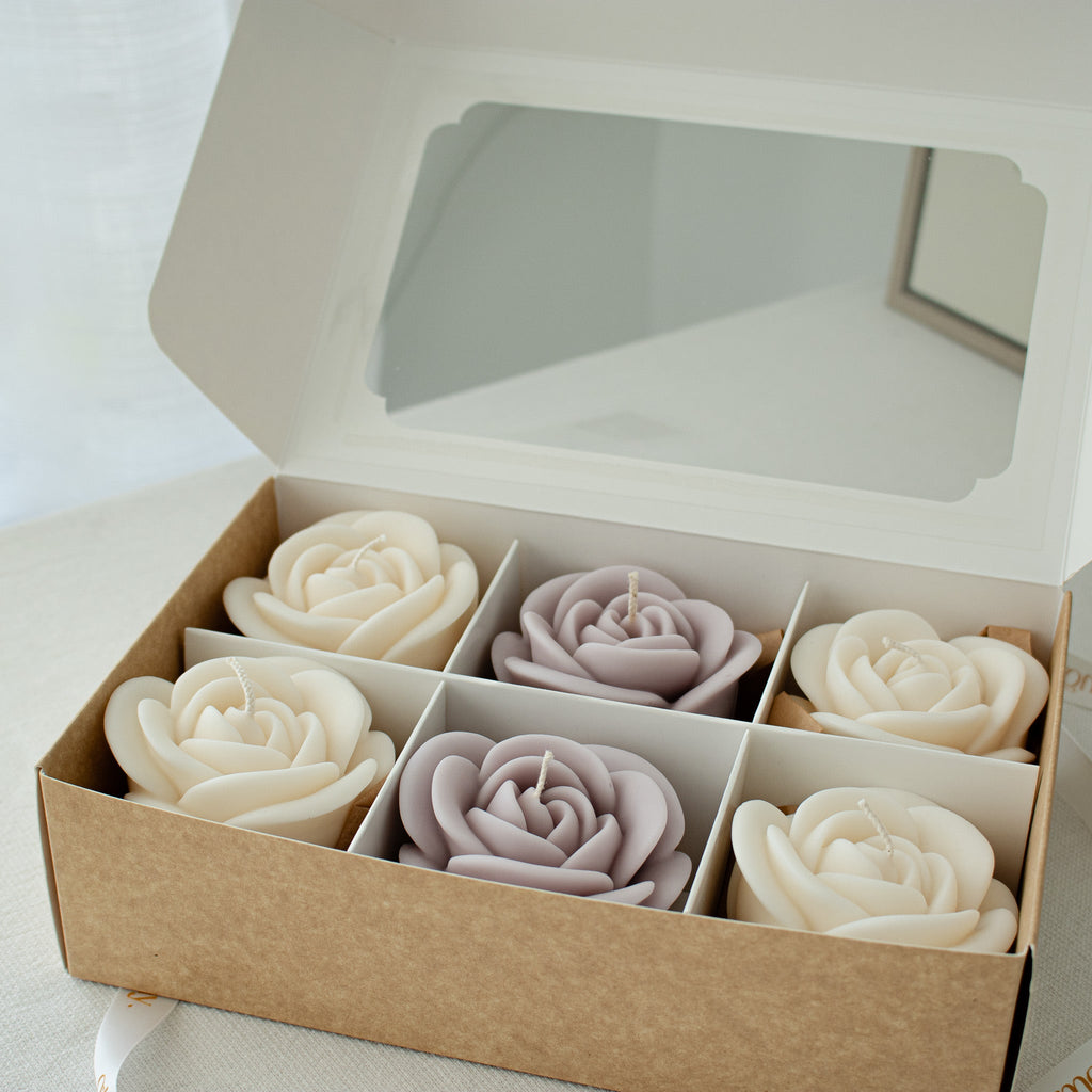 Rose Candle Gift Box, Set of 6 Blooming Flower Candle