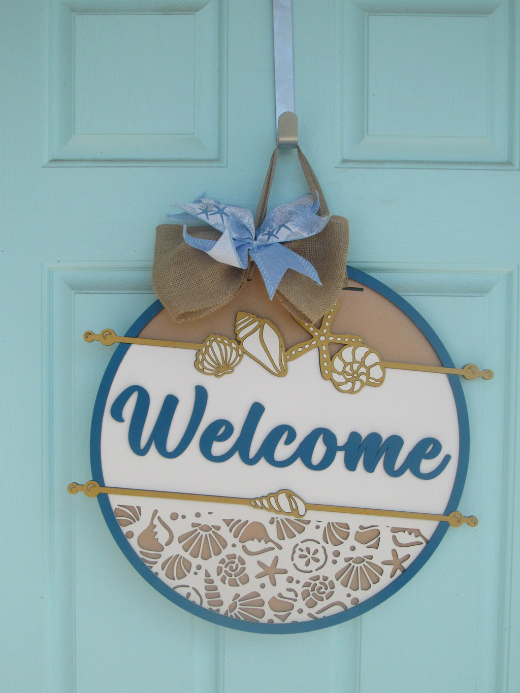 Beach Welcome Sign Door Hanger - Seashells & Starfish