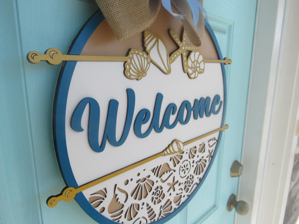 Beach Welcome Sign Door Hanger - Seashells & Starfish