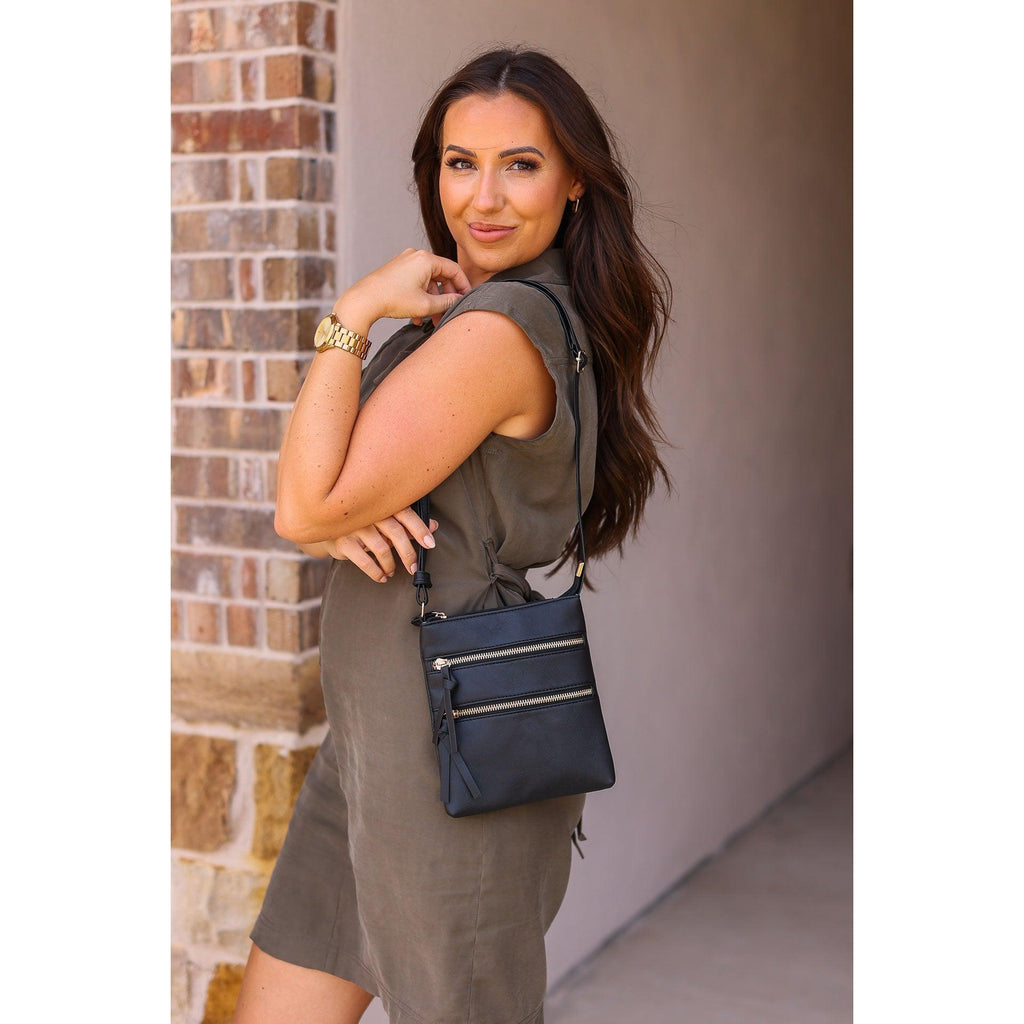 Skylar - Black Multi Zipper Envelope Crossbody Handbag