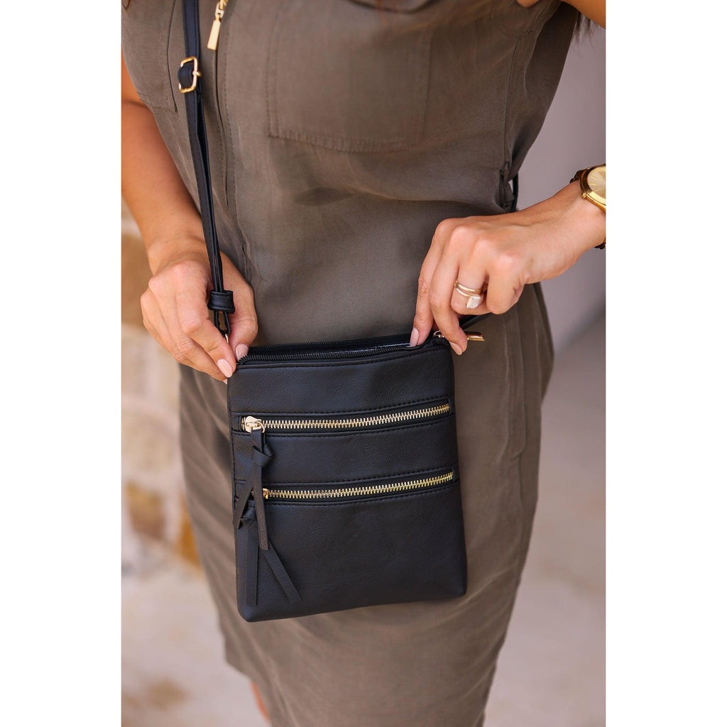 Skylar - Black Multi Zipper Envelope Crossbody Handbag