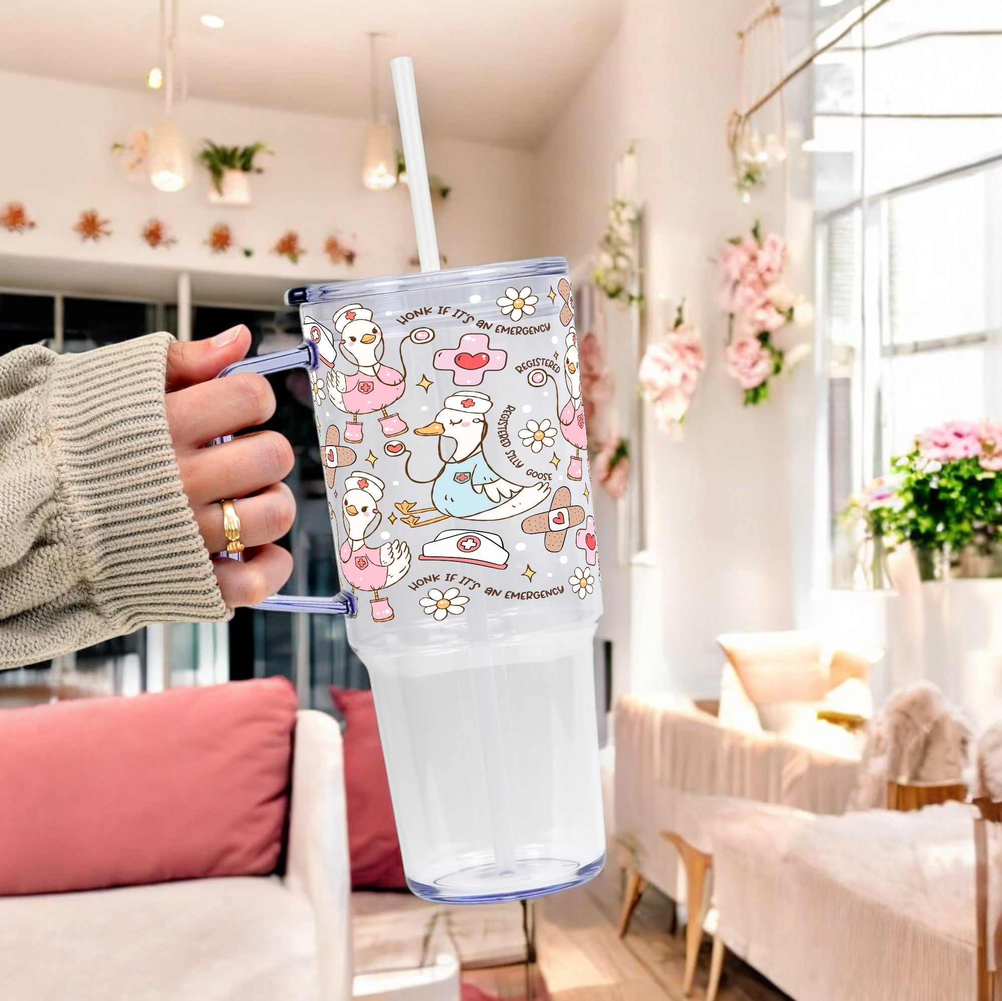 Registered Silly Goose Glass Cup, Mug & Tumbler with Lid and Straw