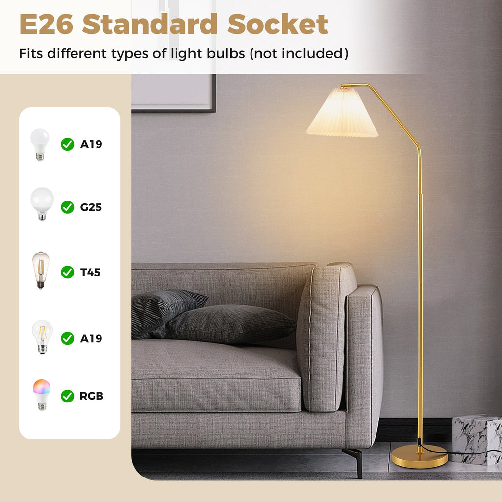 Modern Standing Lamp with Adjustable Lamp Head and Pleated Lampshade