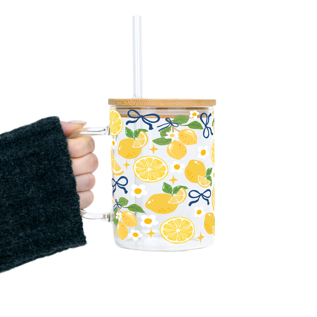 Spring Lemons Glass Cup, Mug & Tumbler with Lid and Straw