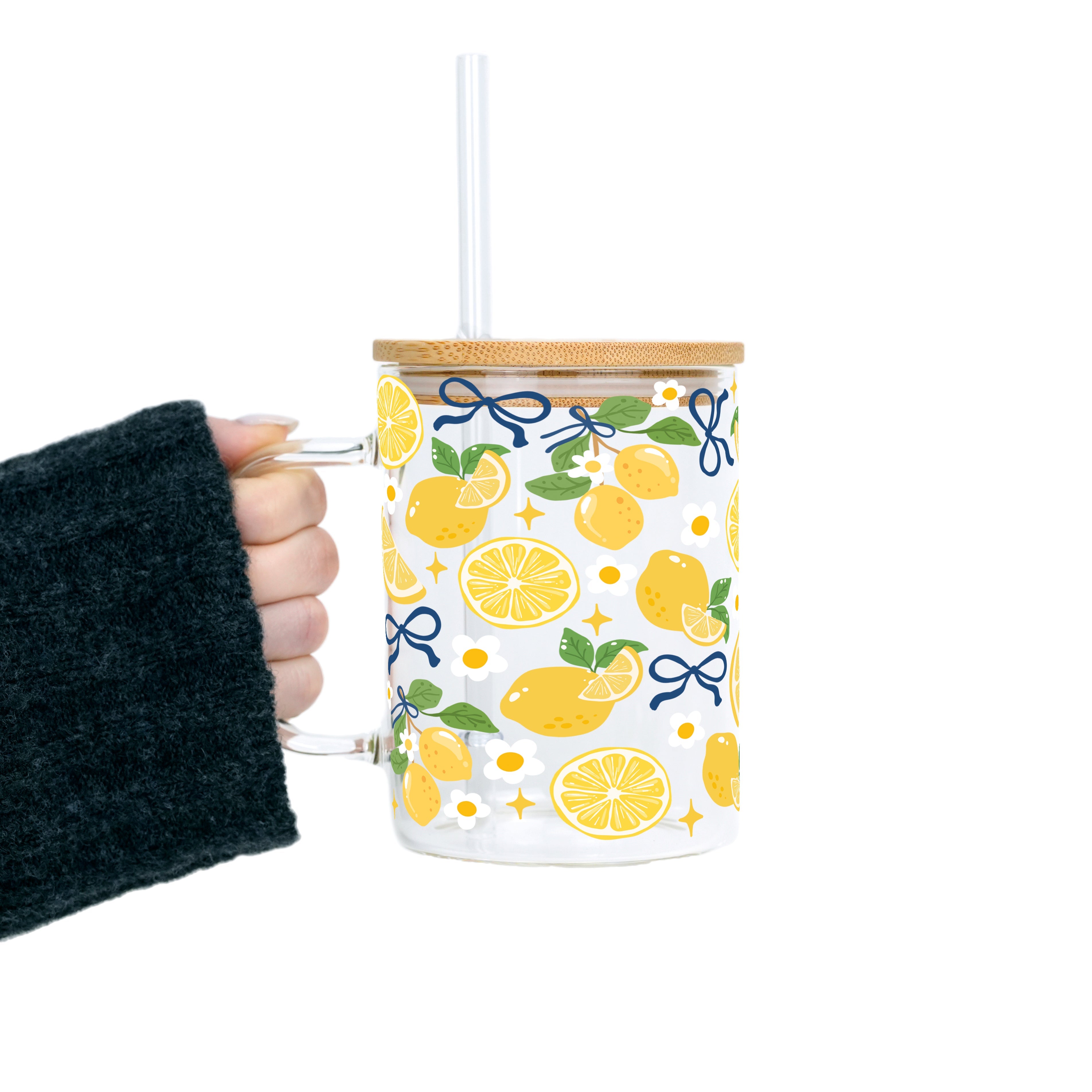 Spring Lemons Glass Cup, Mug & Tumbler with Lid and Straw