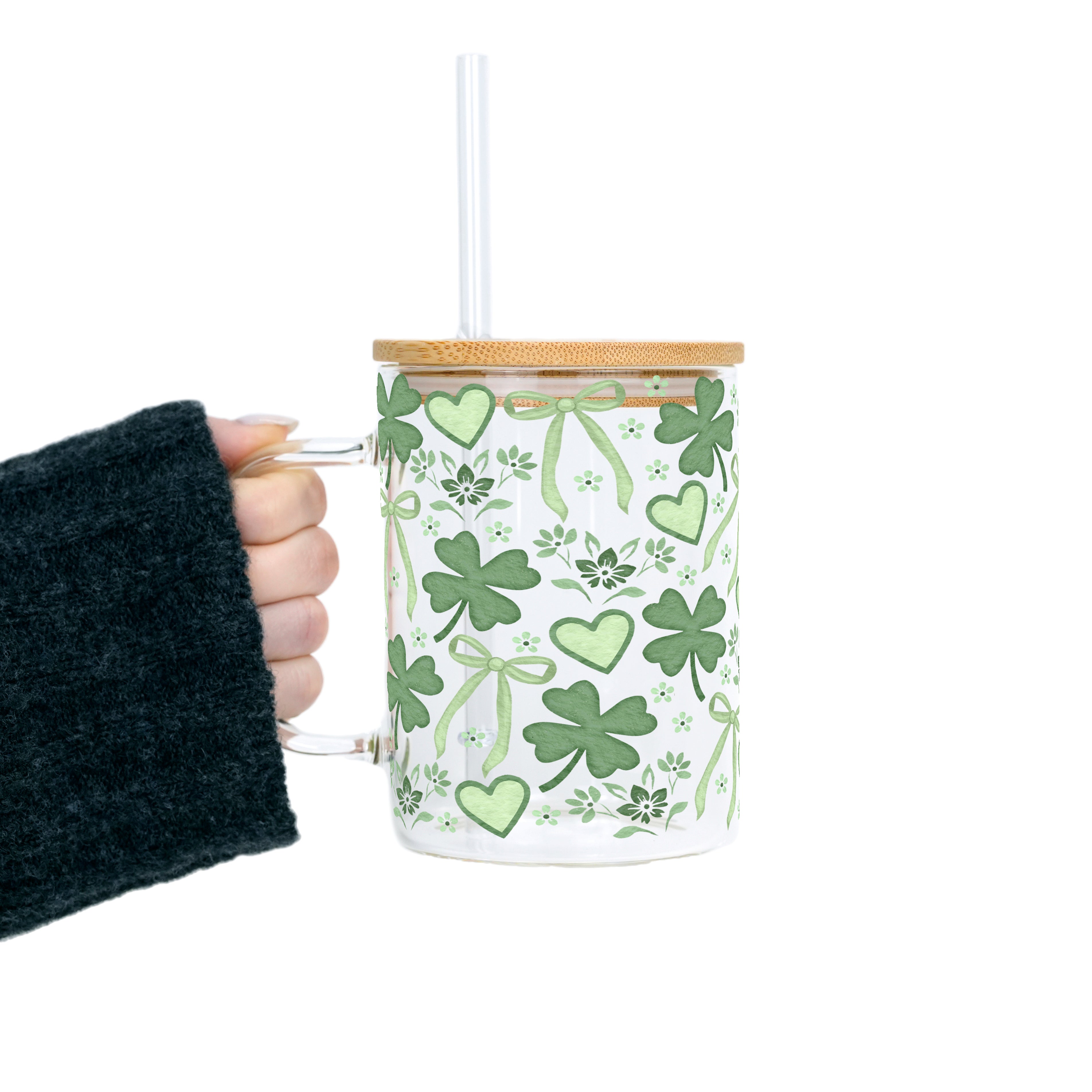 St Patricks Day Minimal Cutie Glass Cup, Mug & Tumbler with Lid and Straw