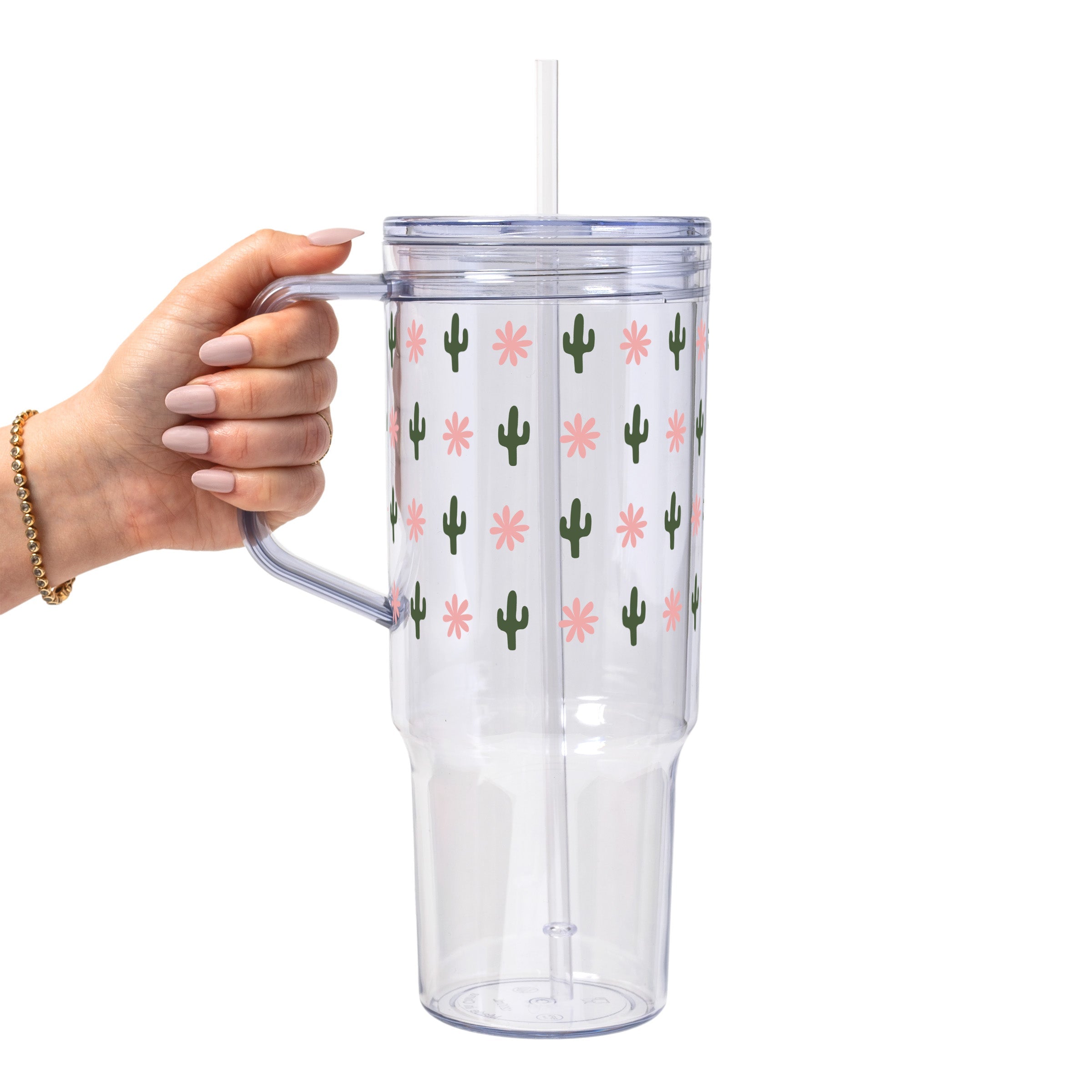 Western Mini Cacti Glass Cup, Mug & Tumbler with Lid and Straw