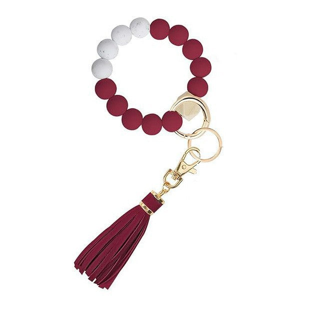 PU Tassel Keychain Women's Bag charm Silicone Beaded Keychain Wristlet Key Ring Bracelet Cute Car Key Chain Holder for Women Girls