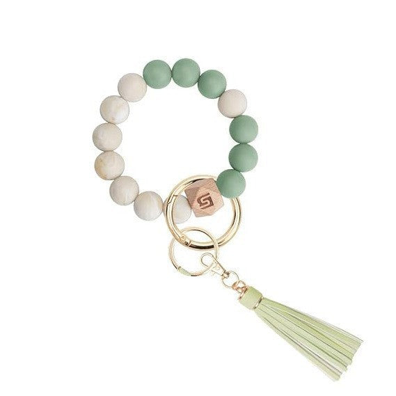 PU Tassel Keychain Women's Bag charm Silicone Beaded Keychain Wristlet Key Ring Bracelet Cute Car Key Chain Holder for Women Girls