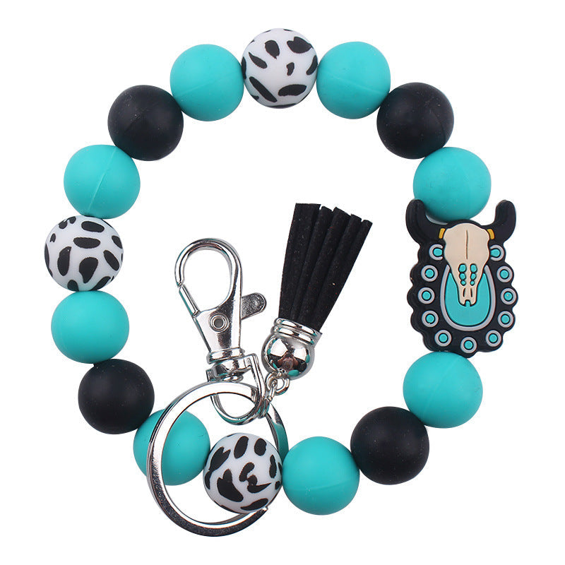 Silicone Beaded Keychain Wristlet Key Ring Bracelet Cute Car Key Chain Holder for Women Girls
