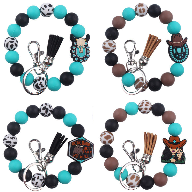 Silicone Beaded Keychain Wristlet Key Ring Bracelet Cute Car Key Chain Holder for Women Girls