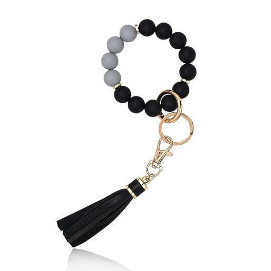 PU Tassel Keychain Women's Bag charm Silicone Beaded Keychain Wristlet Key Ring Bracelet Cute Car Key Chain Holder for Women Girls