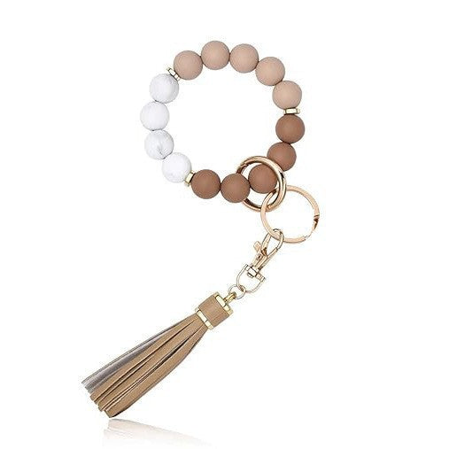 PU Tassel Keychain Women's Bag charm Silicone Beaded Keychain Wristlet Key Ring Bracelet Cute Car Key Chain Holder for Women Girls