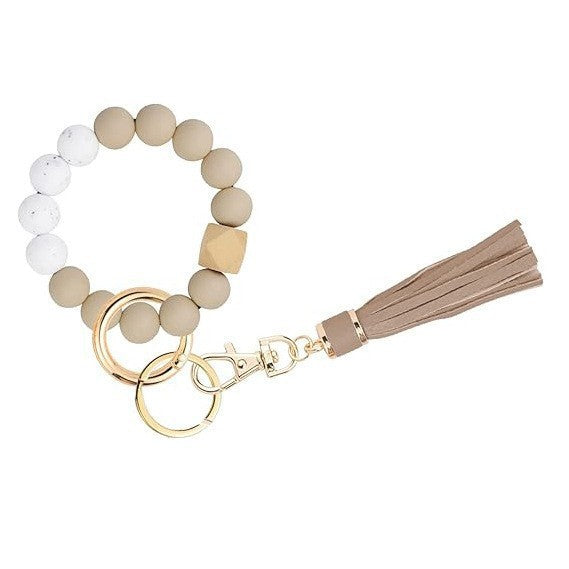 PU Tassel Keychain Women's Bag charm Silicone Beaded Keychain Wristlet Key Ring Bracelet Cute Car Key Chain Holder for Women Girls