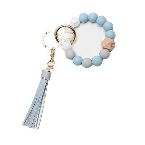 PU Tassel Keychain Women's Bag charm Silicone Beaded Keychain Wristlet Key Ring Bracelet Cute Car Key Chain Holder for Women Girls