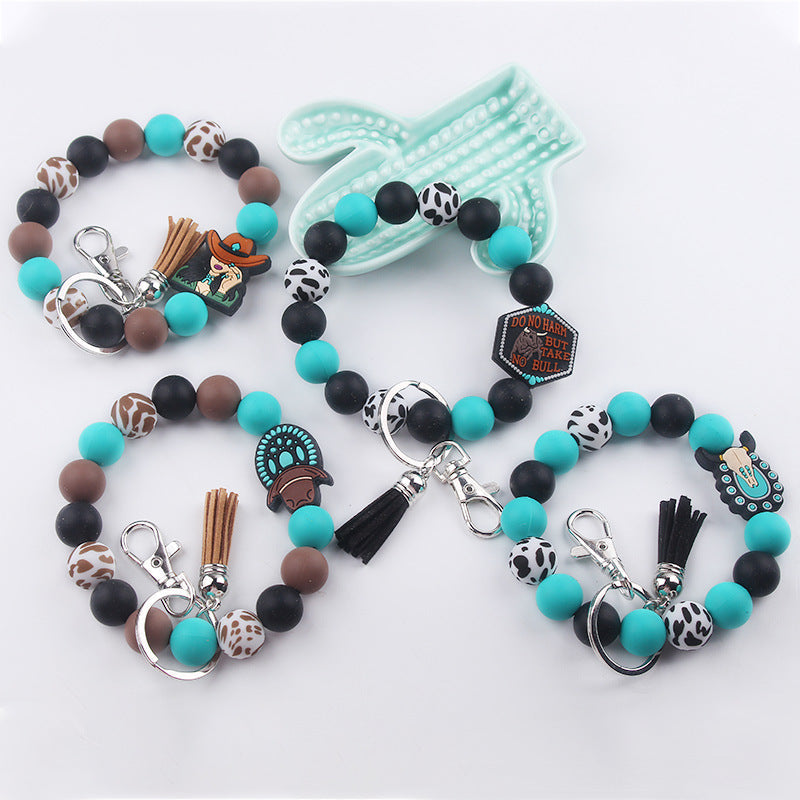 Silicone Beaded Keychain Wristlet Key Ring Bracelet Cute Car Key Chain Holder for Women Girls