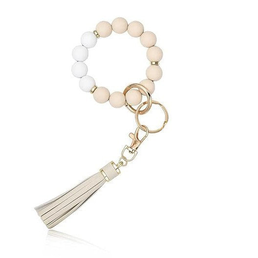 PU Tassel Keychain Women's Bag charm Silicone Beaded Keychain Wristlet Key Ring Bracelet Cute Car Key Chain Holder for Women Girls