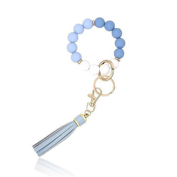 PU Tassel Keychain Women's Bag charm Silicone Beaded Keychain Wristlet Key Ring Bracelet Cute Car Key Chain Holder for Women Girls