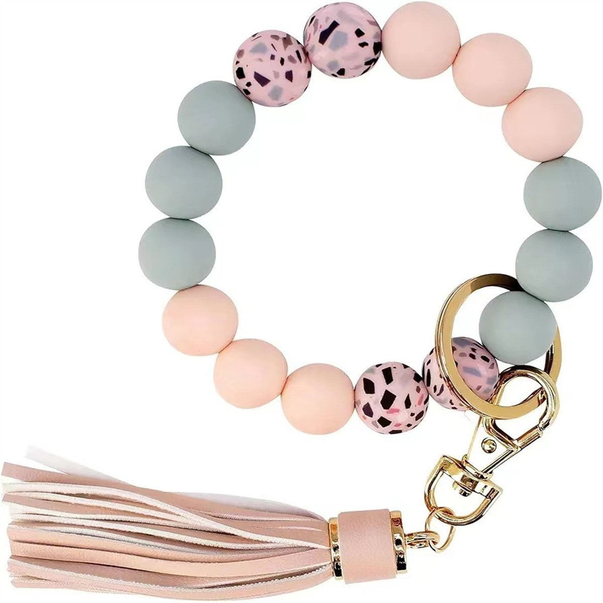 PU Tassel Keychain Women's Bag charm Silicone Beaded Keychain Wristlet Key Ring Bracelet Cute Car Key Chain Holder for Women Girls