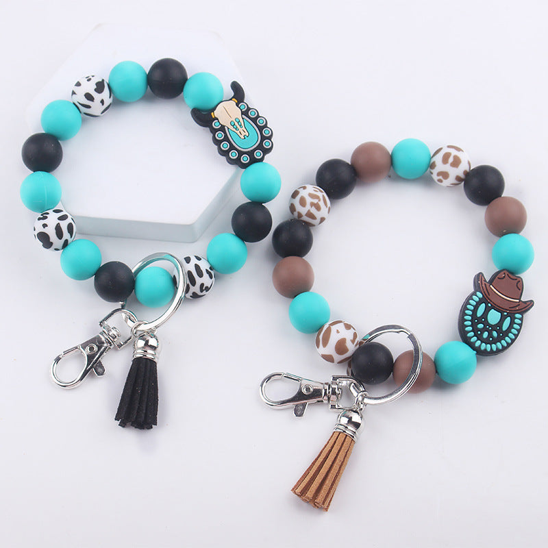 Silicone Beaded Keychain Wristlet Key Ring Bracelet Cute Car Key Chain Holder for Women Girls