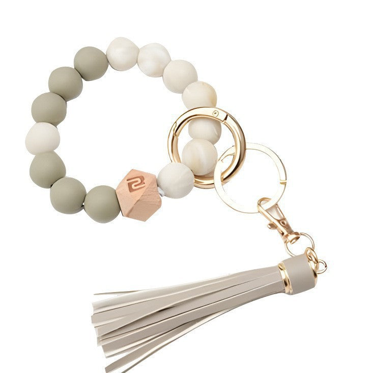 PU Tassel Keychain Women's Bag charm Silicone Beaded Keychain Wristlet Key Ring Bracelet Cute Car Key Chain Holder for Women Girls