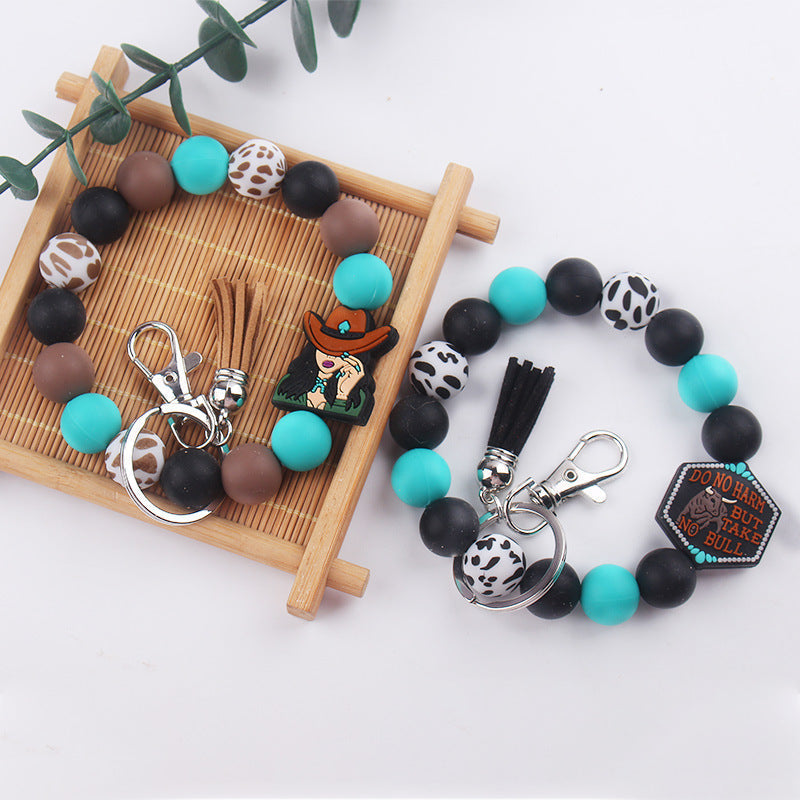 Silicone Beaded Keychain Wristlet Key Ring Bracelet Cute Car Key Chain Holder for Women Girls