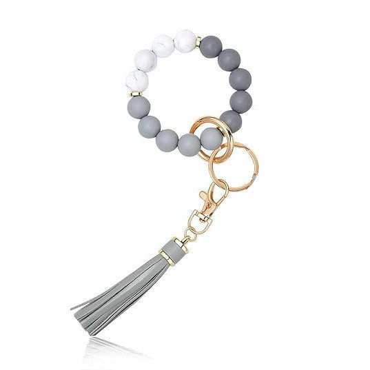 PU Tassel Keychain Women's Bag charm Silicone Beaded Keychain Wristlet Key Ring Bracelet Cute Car Key Chain Holder for Women Girls