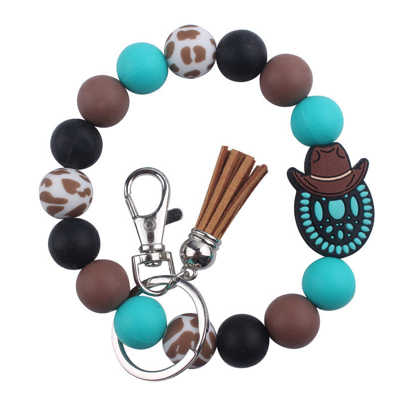 Silicone Beaded Keychain Wristlet Key Ring Bracelet Cute Car Key Chain Holder for Women Girls
