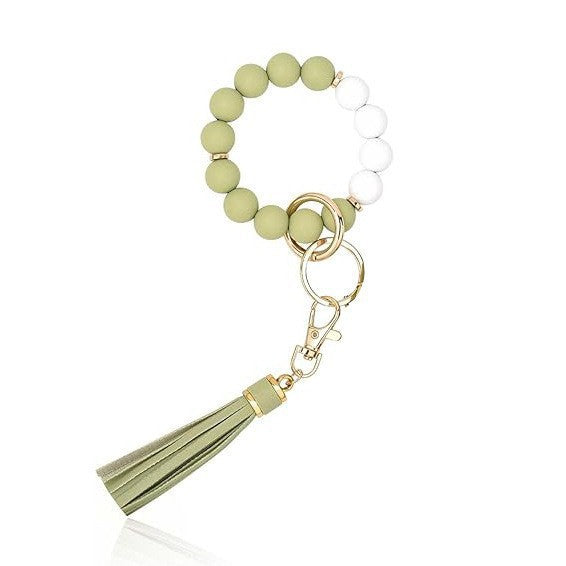 PU Tassel Keychain Women's Bag charm Silicone Beaded Keychain Wristlet Key Ring Bracelet Cute Car Key Chain Holder for Women Girls